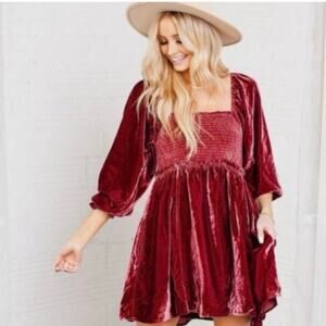 Free People Daphne Velvet Babydoll Mini Dress